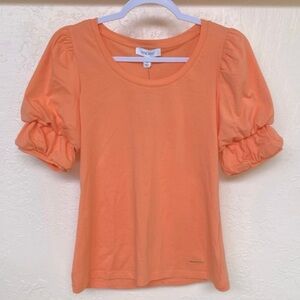 Nine West Orange Puff Sleeve Scoop Neck Top